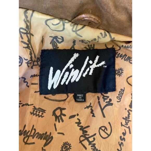 VINTAGE Womens WINLIT Sz Medium Brown Tan Leather Jacket Nylon Lining - Picture 2 of 11